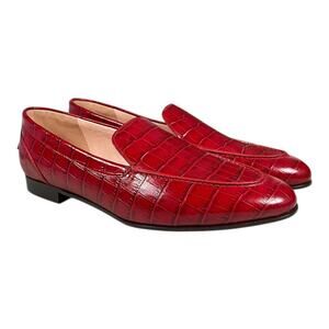 J.Crew Red Leather Croc-Embossed Loafers – Size 8 (Made in Morocco)